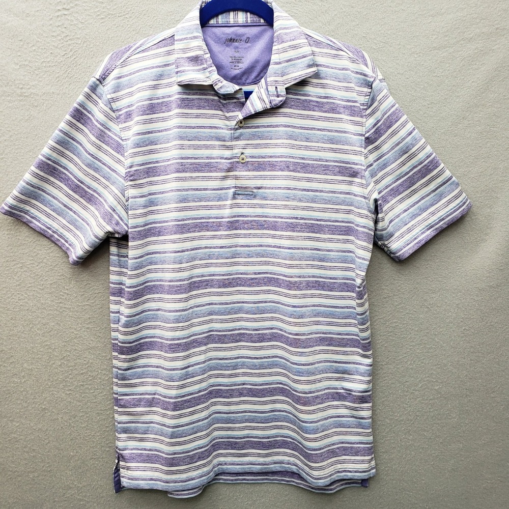 Johnnie-O Golf Polo Shirt Blue Purple Stripe Preppy Resortwear Pastel Size M